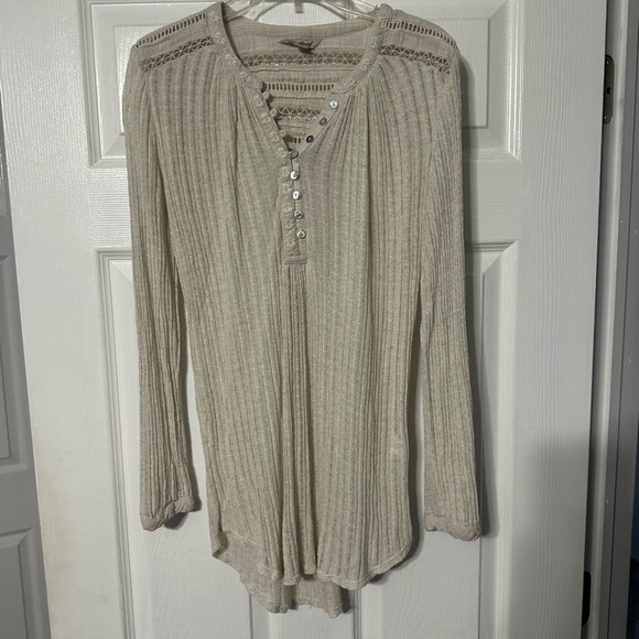 Lucky Brand Tops - Lucky Brand Ribbed/Crocheted Button Front Henley Top